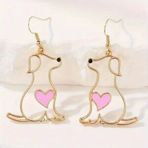 NEW Pink and Gold Puppy Love Silhouette Drop Dangle Dog Earrings